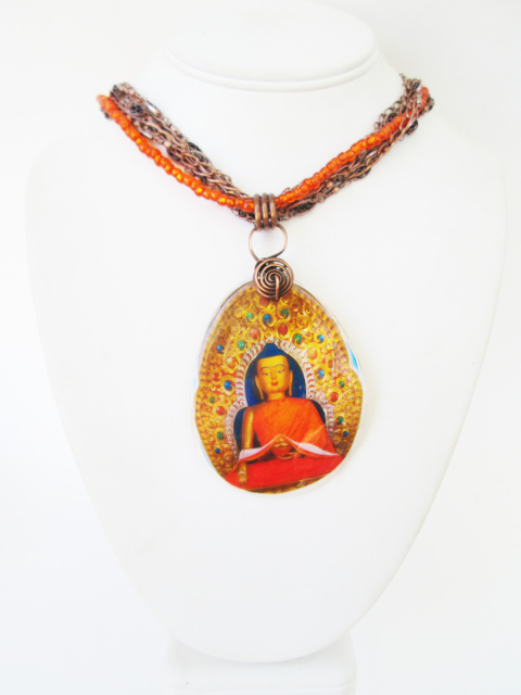 Buddha on Mother of Pearl- Statement Necklace